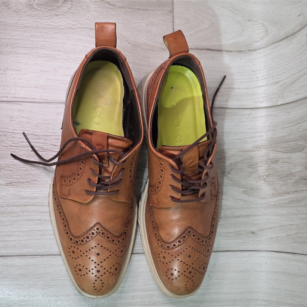 ECCO Men's Brown Leather Lace-Up Brogue Dress Shoes Round Toe EU 43 US 9 - Picture 7 of 8